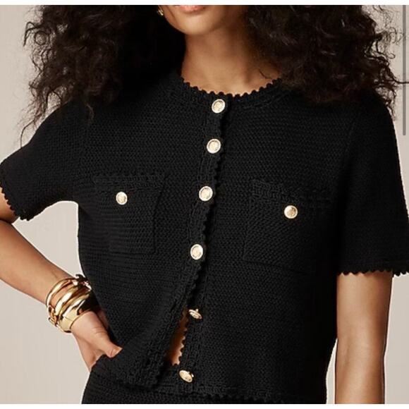 J.Crew Tops - J Crew Short Sleeve Sweater Lady Jacket S Black NWT Cardigan Gold BZ513 J.Crew